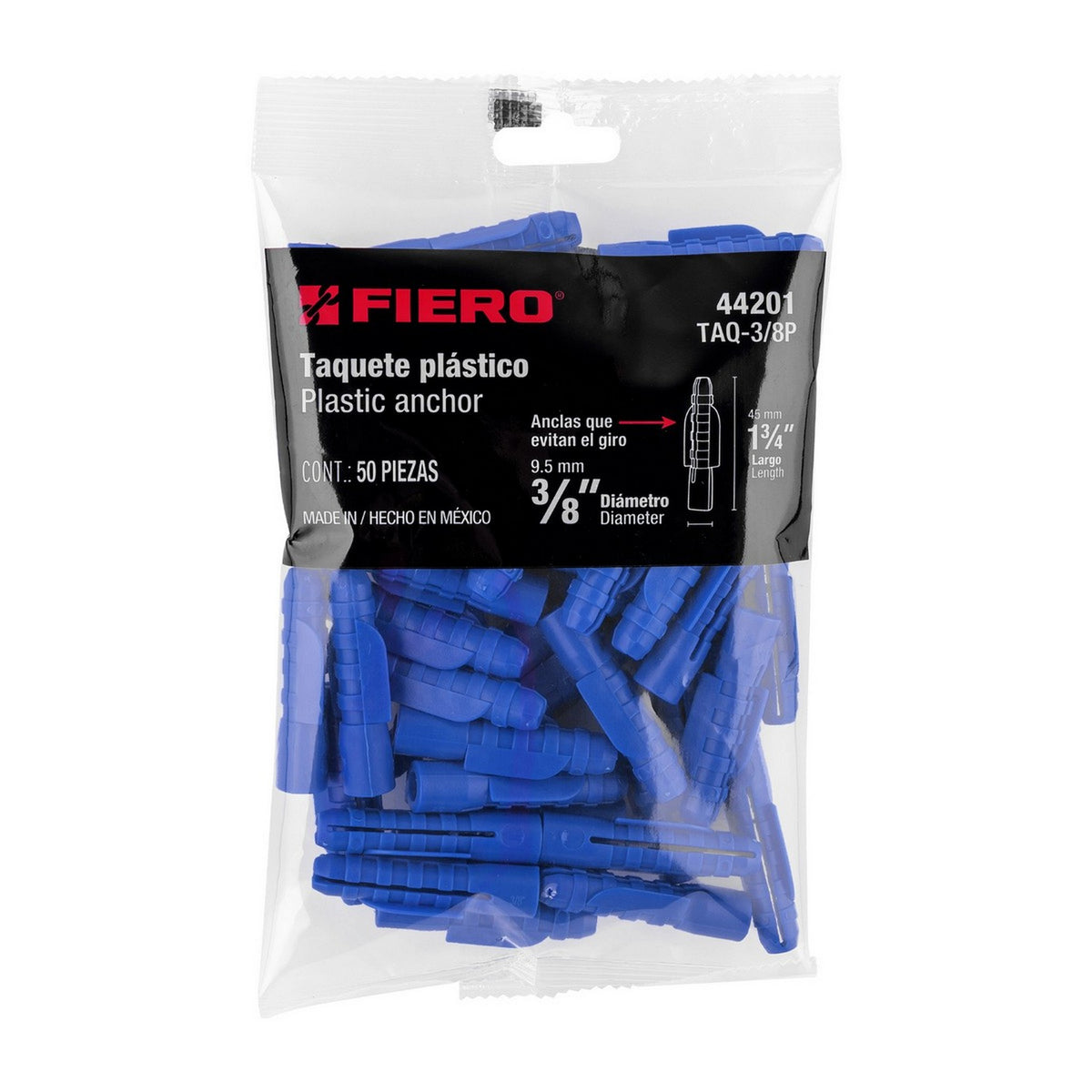 TAQUETE DE 3/8" DE PLASTICO (50 PZ)