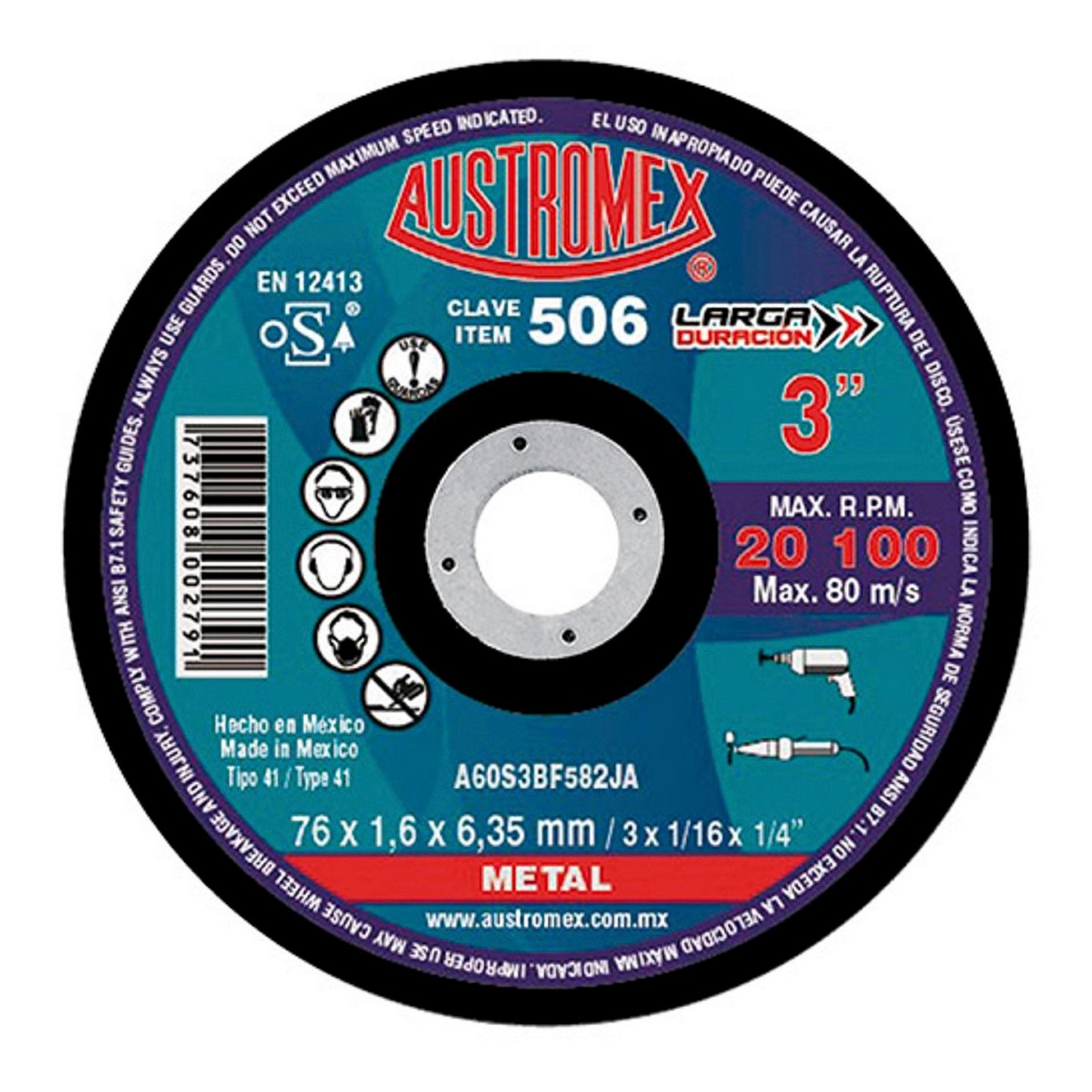 DISCO CORTE METAL 3" x 1/16" x 1/4" #506