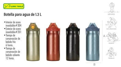 BOTELLA PARA AGUA ACERO INOX. DE 1.3 LT