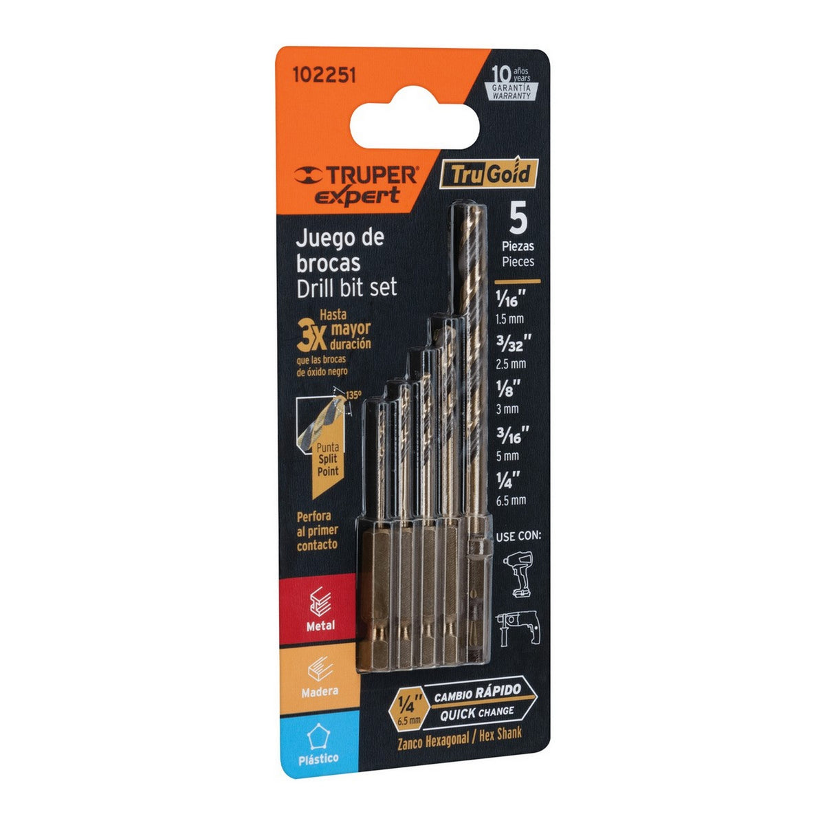 JUEGO 5 BROCAS METAL ZANCO HEXAGONAL