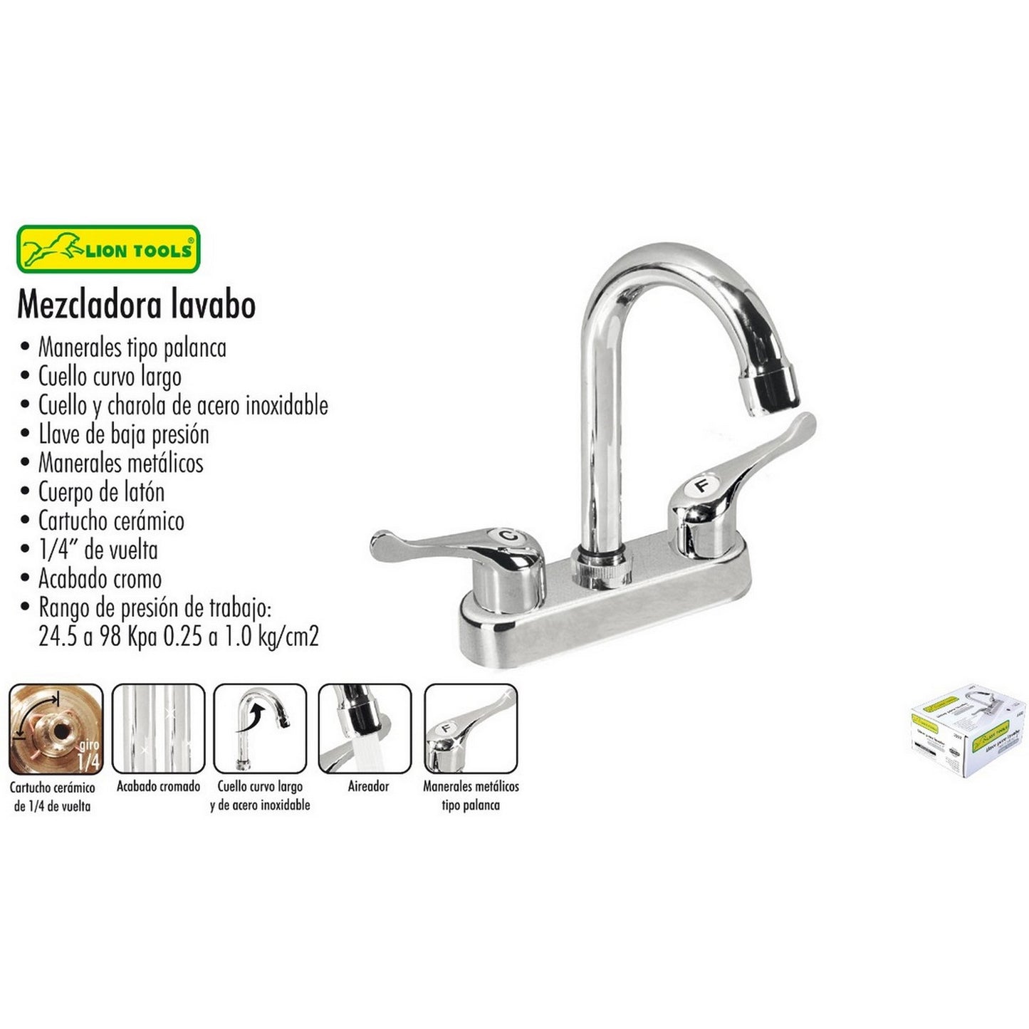MEZCLADORA PARA LAVABO CUELLO CURVO
