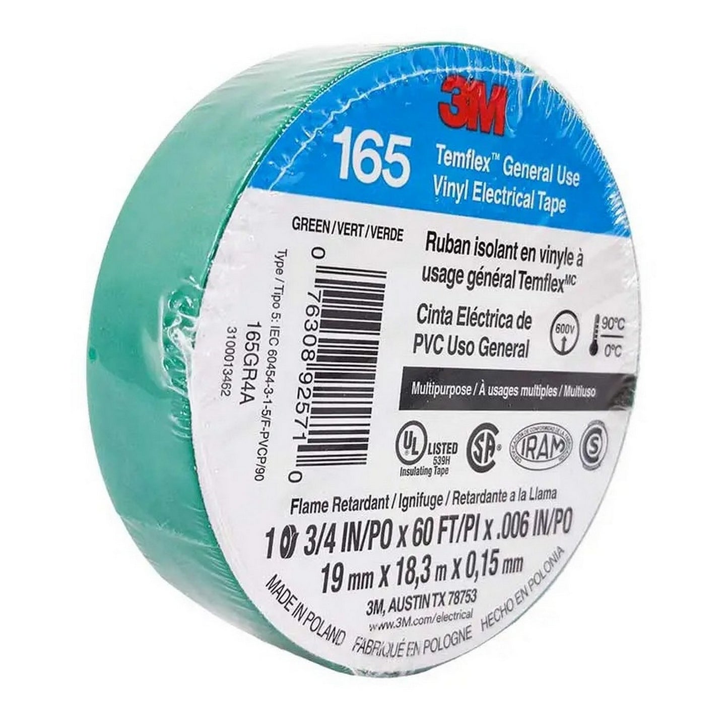 CINTA DE AISLAR VERDE 19mm x18m TEMFLEX