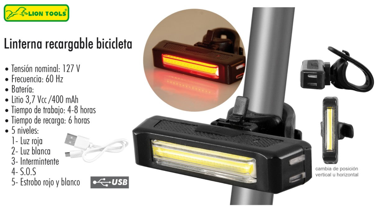 LINTERNA RECARGABLE PARA BICICLETA 5 W