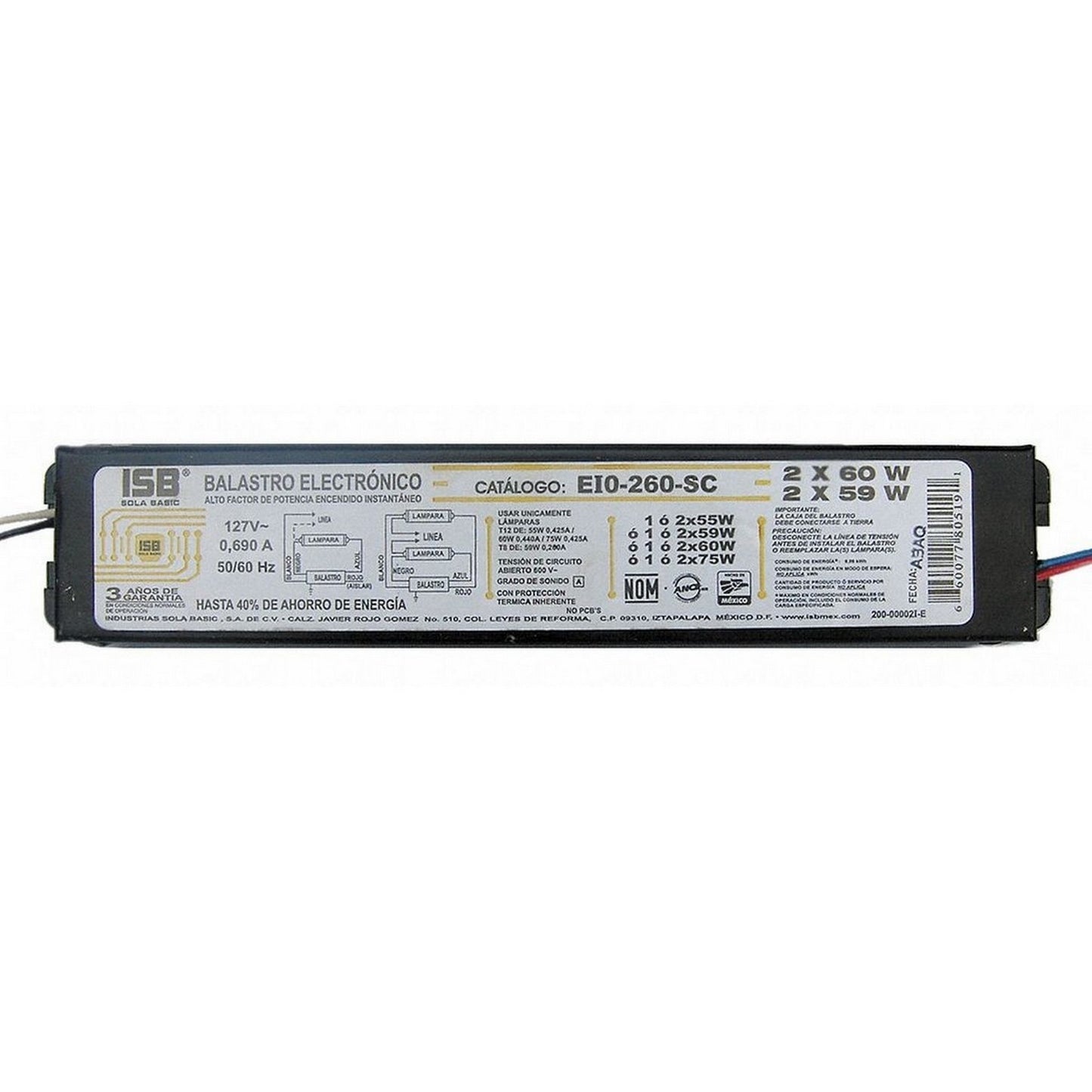 BALASTRA PARA LAMPARA SLIM LINE 2 x 60 W