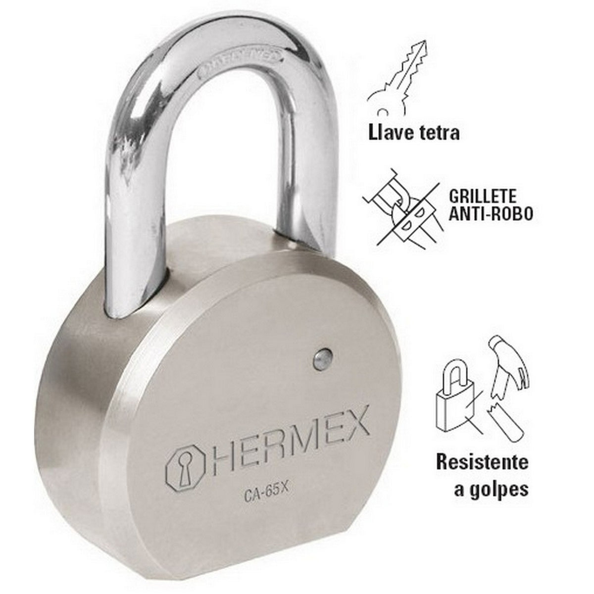 CANDADO DE ACERO 65 mm LLAVE TETRA