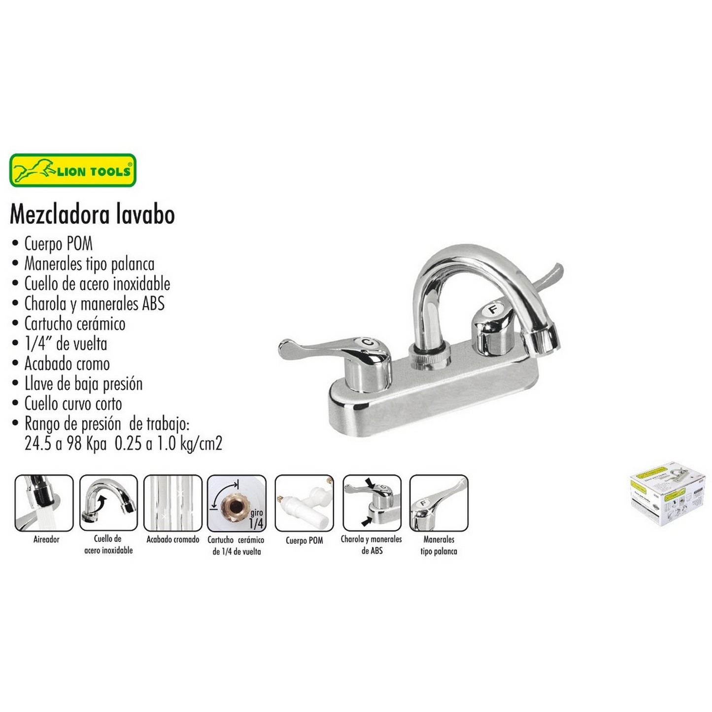 MEZCLADORA PARA LAVABO CUELLO CURVO ABS