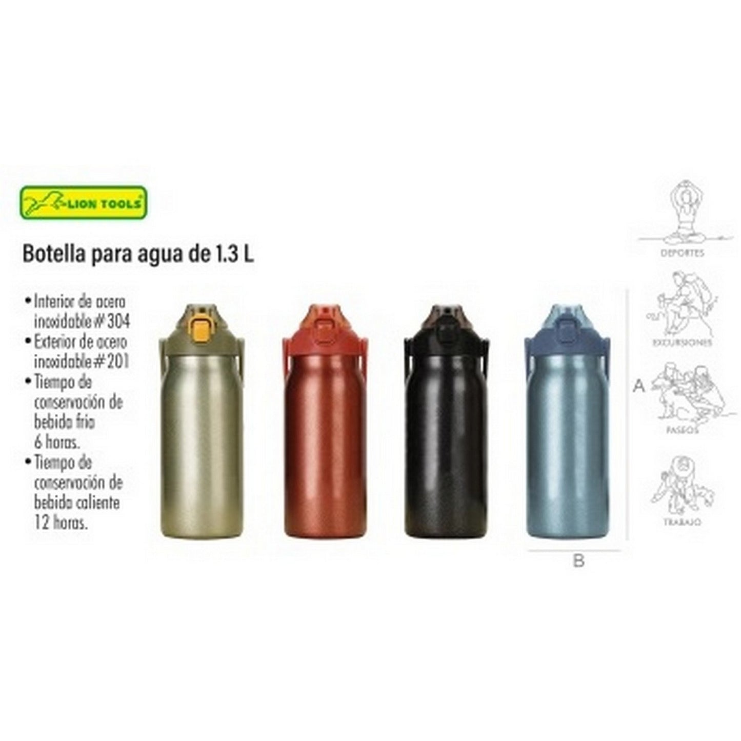 BOTELLA PARA AGUA ACERO INOX. DE 1.3 LT