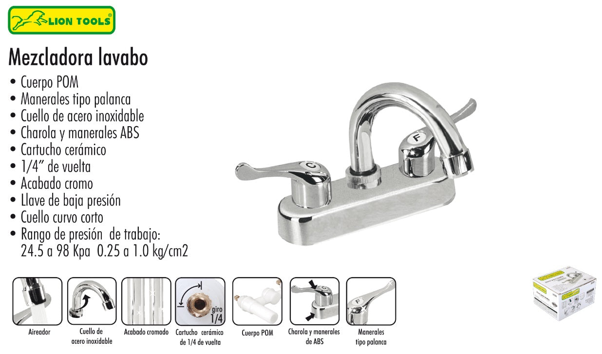 MEZCLADORA PARA LAVABO CUELLO CURVO ABS