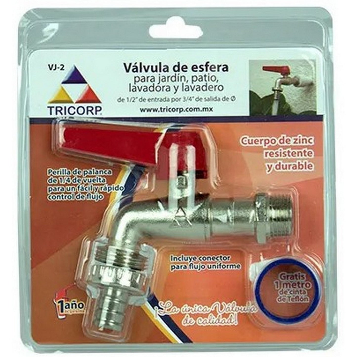 VALVULA ZINC PALANCA ROJA 1/2"