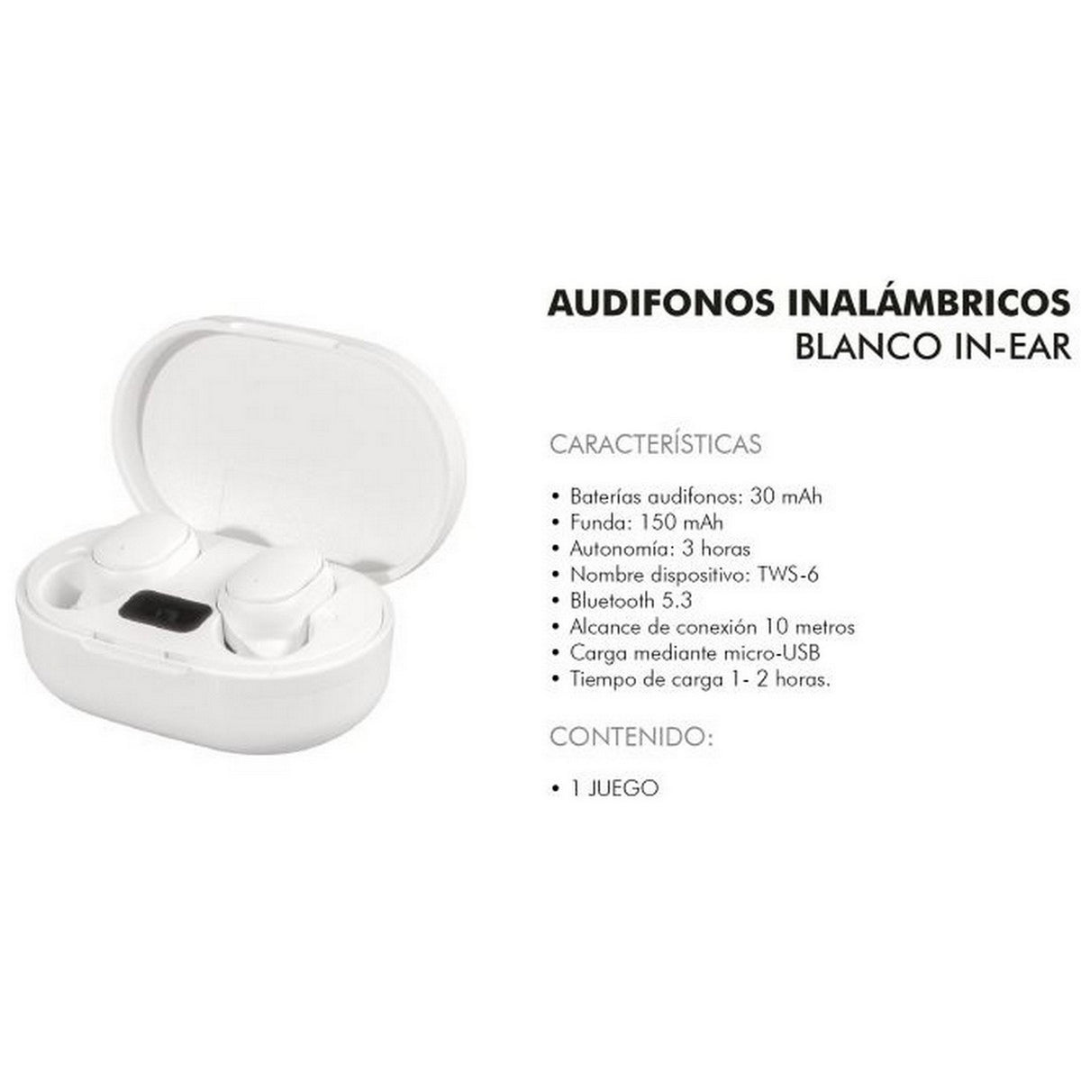 AUDIFONOS INALAMBRICOS BLANCO IN-EAR