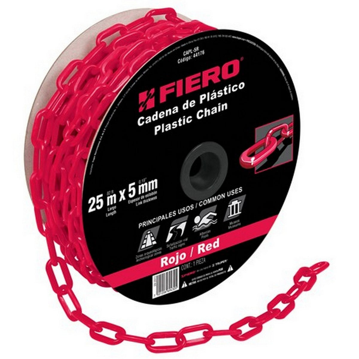 MT CADENA DE PLASTICO ROJA 5mm