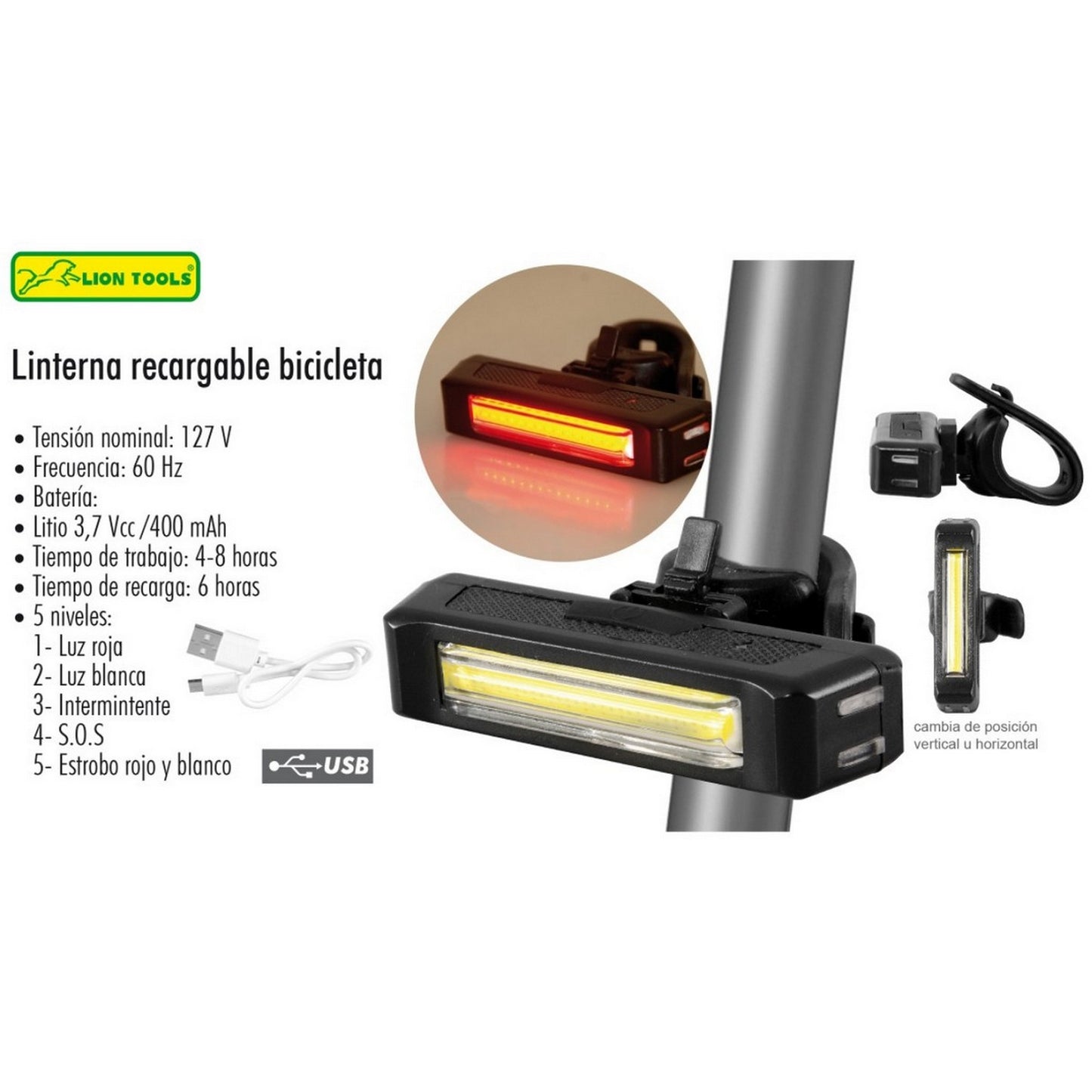 LINTERNA RECARGABLE PARA BICICLETA 5 W