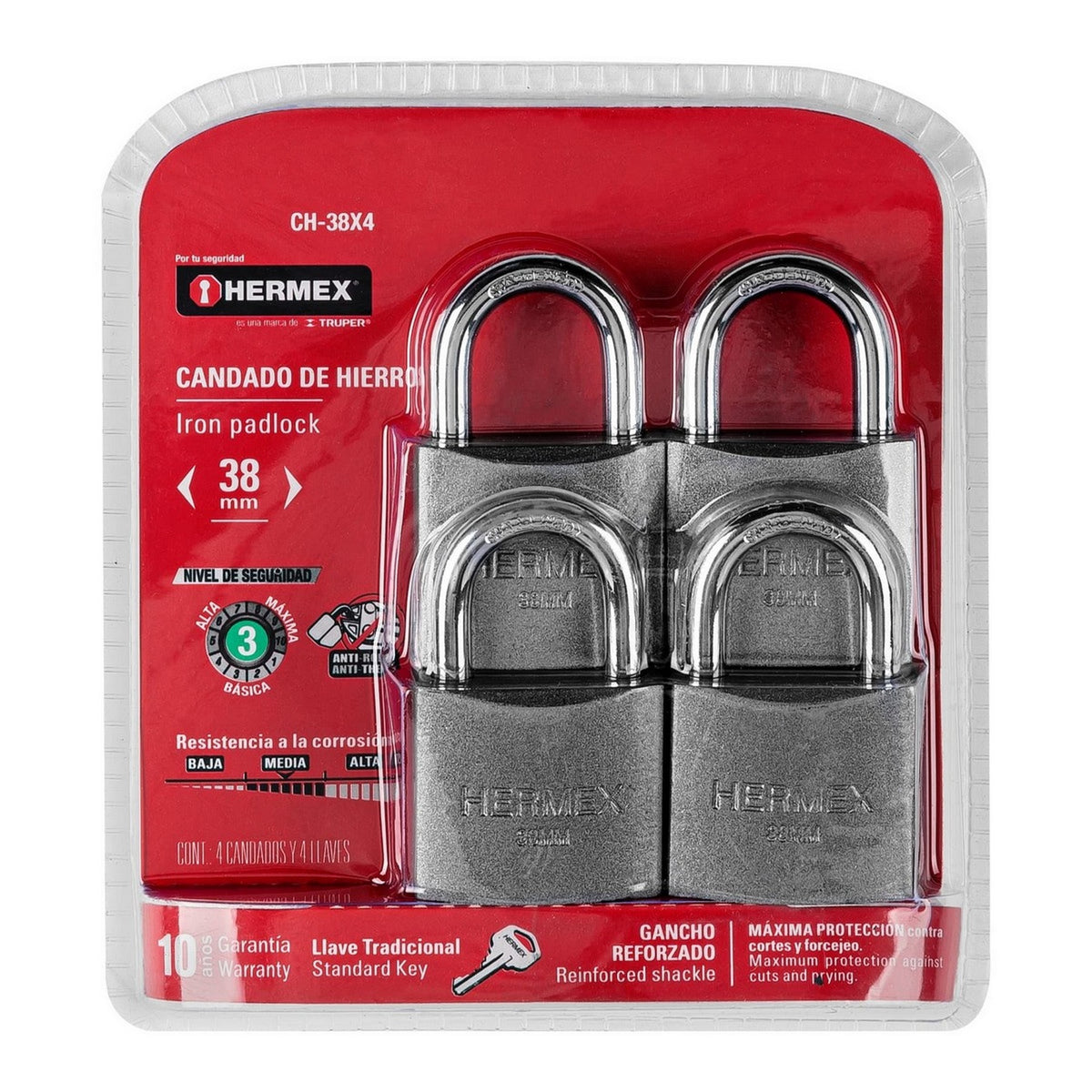 JGO CANDADOS DE HIERRO 38 mm GC. 4 PZ