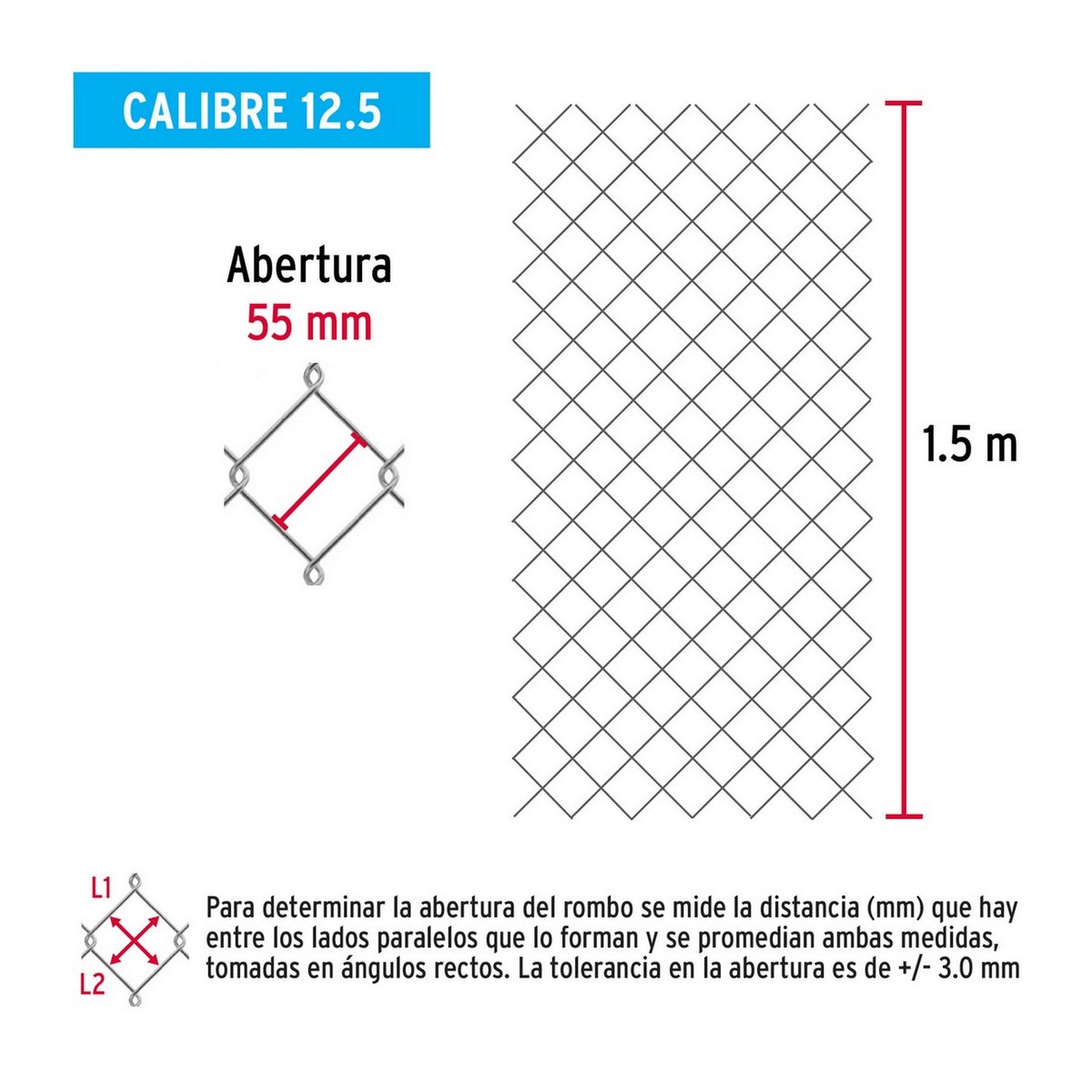 MALLA CICLONICA 55x55x1.50m CAL 12.5 20m