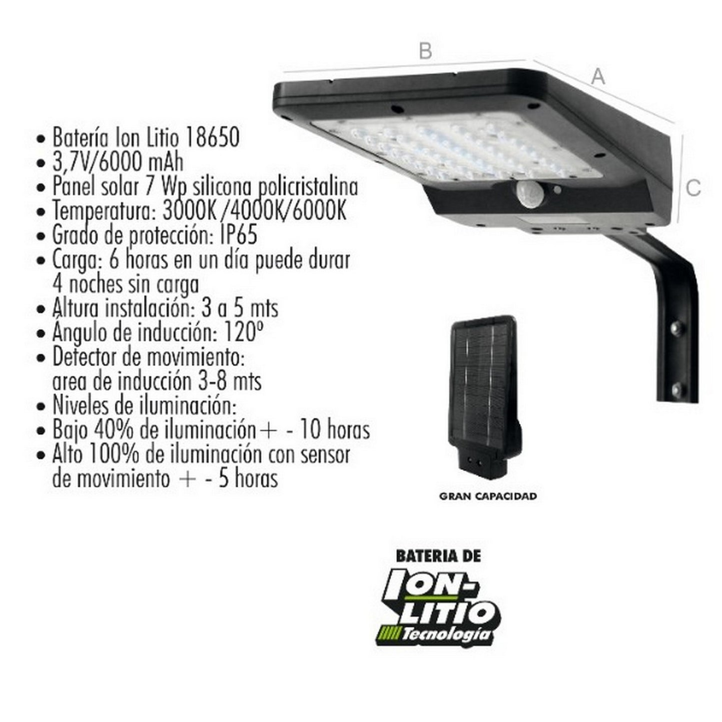 LUMINARIO SOLAR 850 LM 8 W